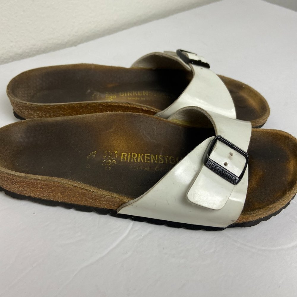 Birkenstock Madrid Sandal Slides in White Patent EU 36
